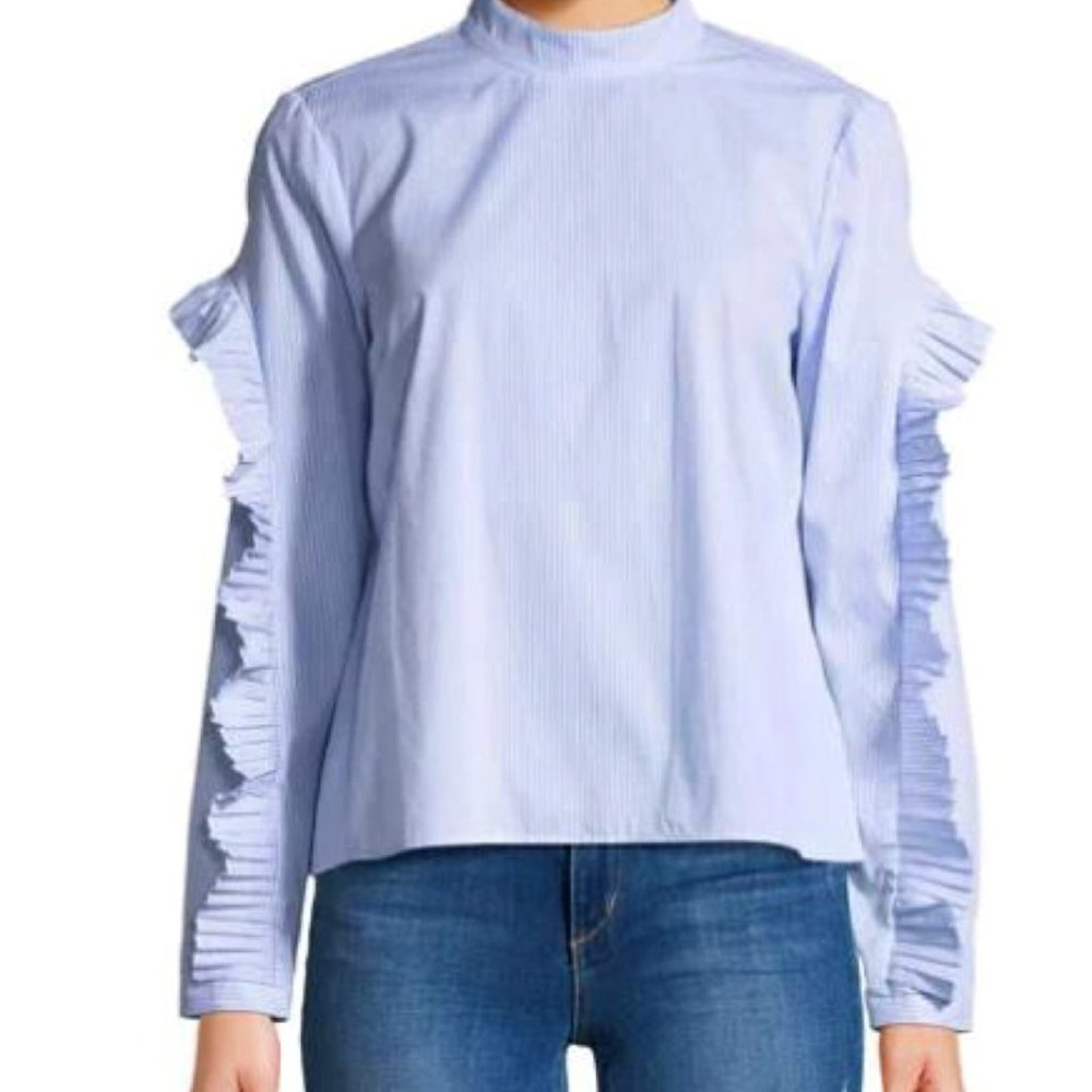 NWT $50 Marled by Reunited Clothing striped shirt with ruffled sleeve Sz M